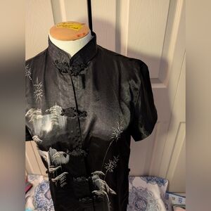 Alia Black Satin Top with White Accents